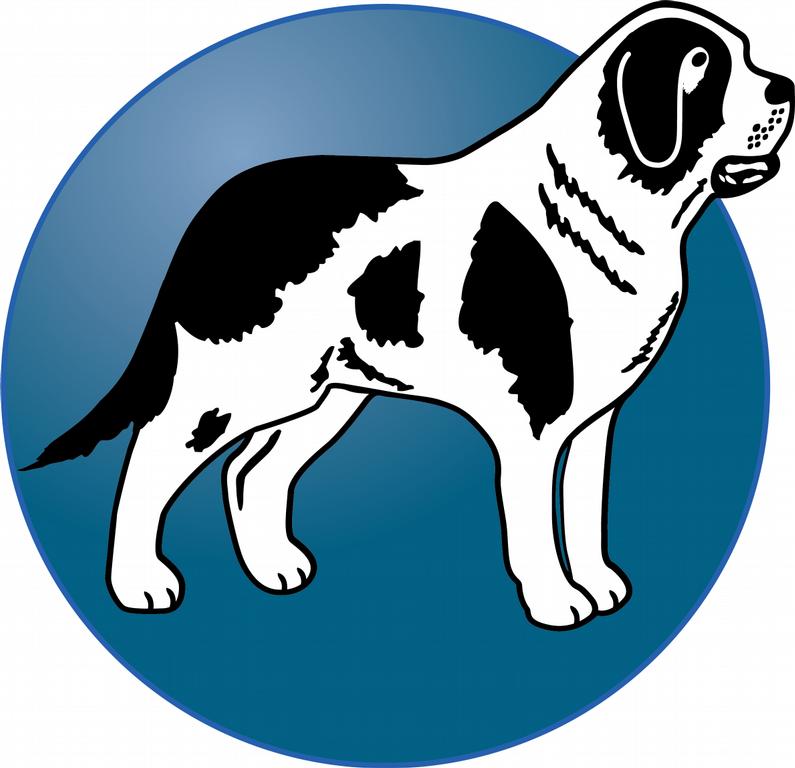 Logo with Saint Bernard dog inside blue circle